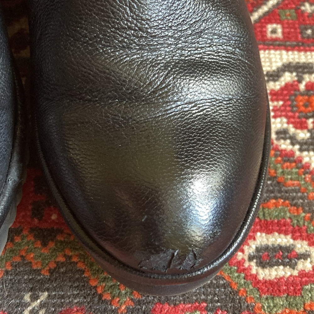 Size 8 (39) Fly London Leather Velcro Slip On Boots black wedge heel monk strap - Picture 11 of 15